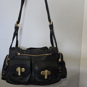 Kenneth Cole New York Black Shoulder Bag with Gold Accents